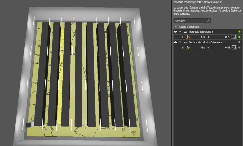 Simulation d'étude d'éclairage DIALUX réalisée par ERA Electricien